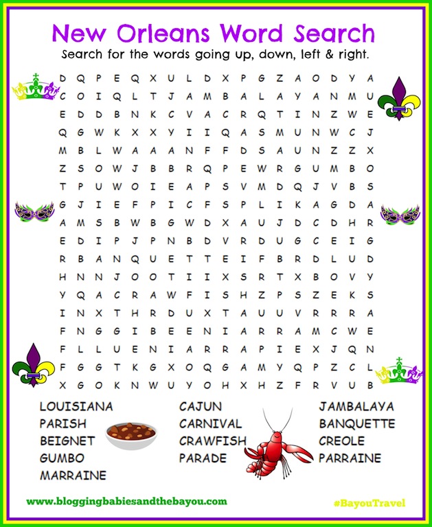 New Orleans Mardi Gras Word Search Carnival Activities And Printables Bayoutravel