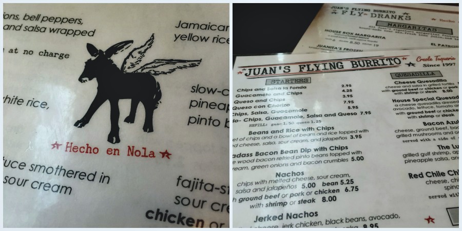Juan's Flying Burrito  Menu- New Orleans Restaurant Roundup – New Orleans Top Restaurants #BayouTravel